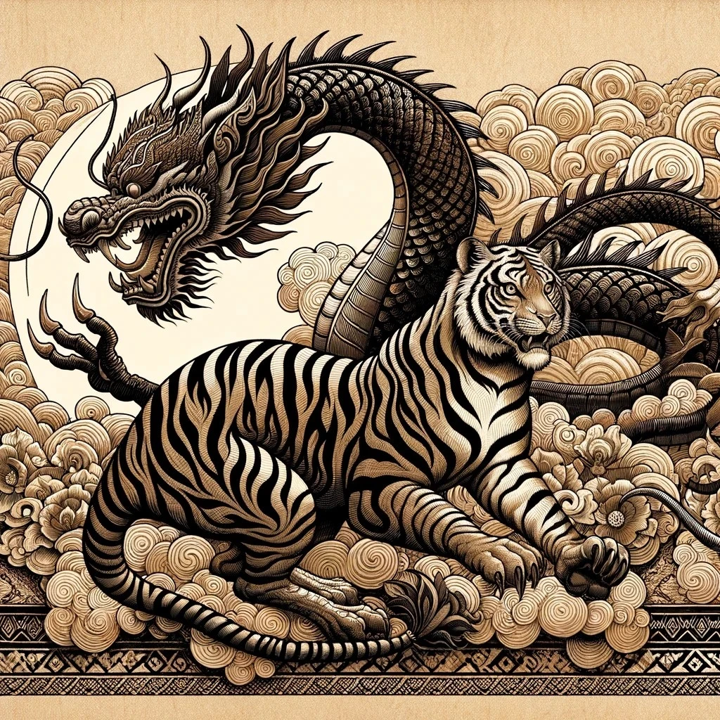 Dragon Tiger Game - Chinese Style Illustration